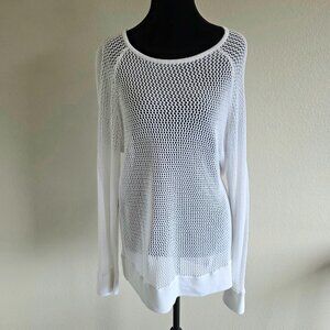 525 America Top Open Knit Mesh Sweater White Woman's Size XL Long Sleeve Rayon